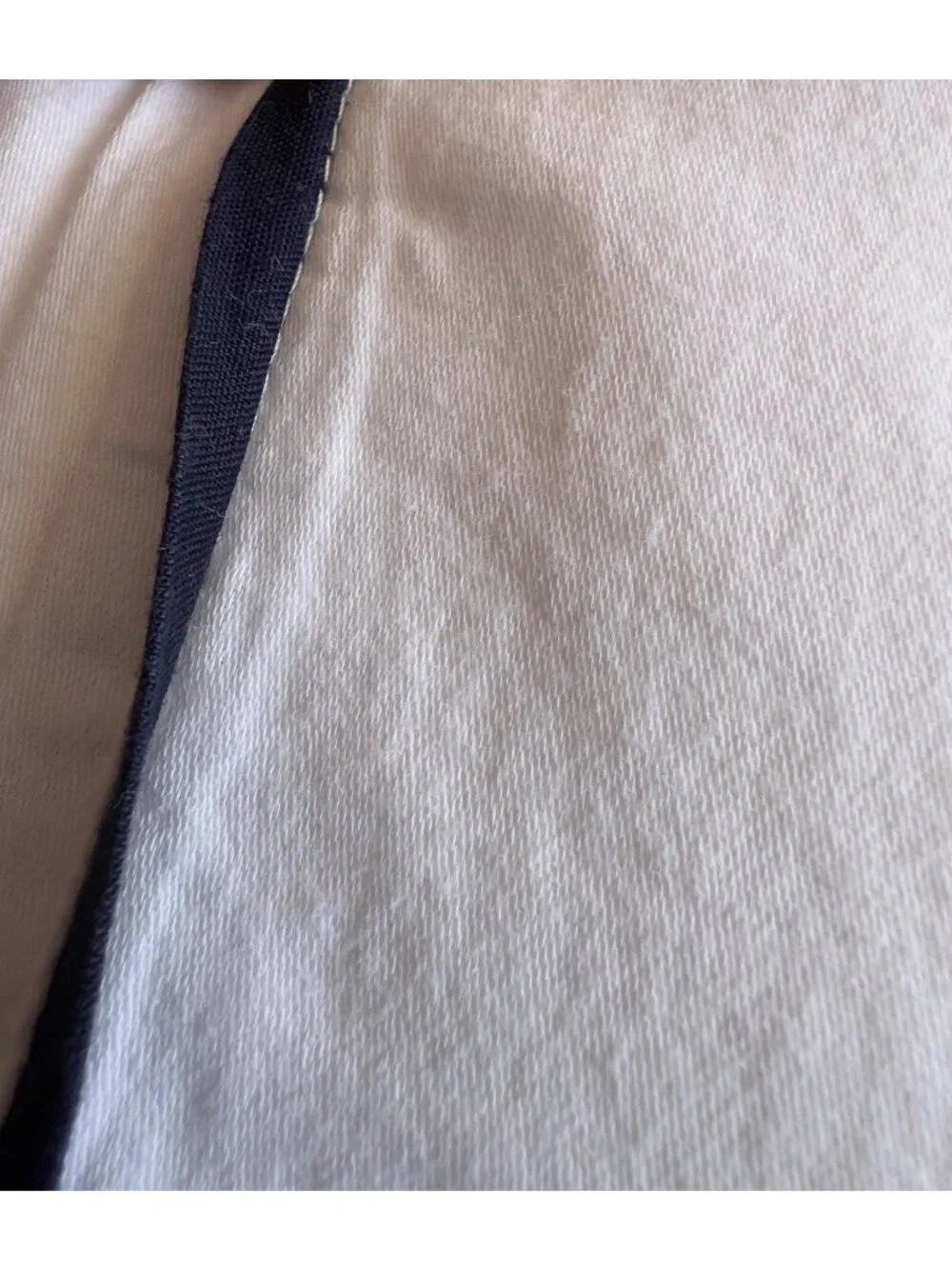 FULL Double Flat Sheet White Brushed Cotton Navy Blue Top Detail 82